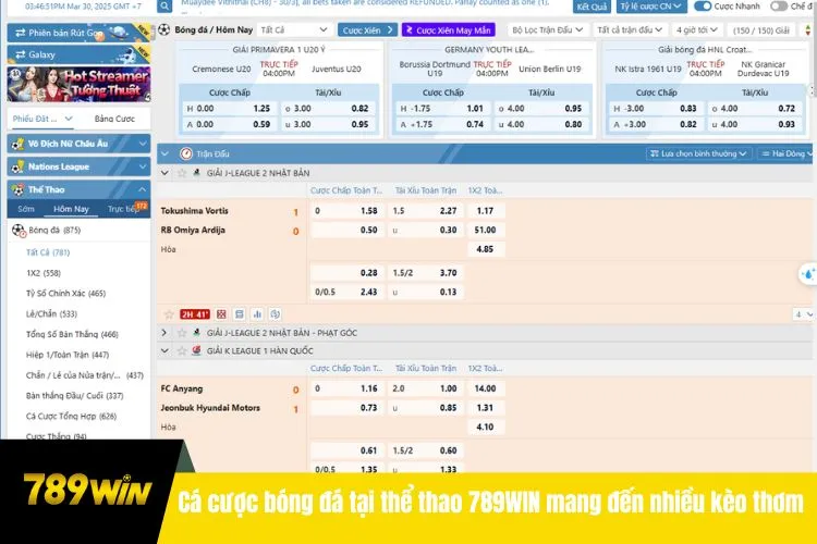 Cá cược bóng đá tại thể thao 789WIN mang đến nhiều kèo thơm