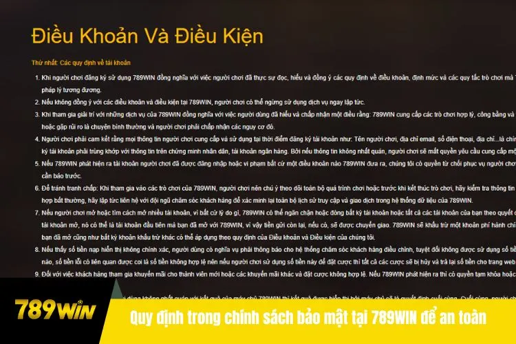 Quy định trong chính sách bảo mật tại 789WIN để an toàn thông tin