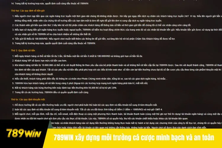 789WIN xây dựng môi trường cá cược minh bạch và an toàn